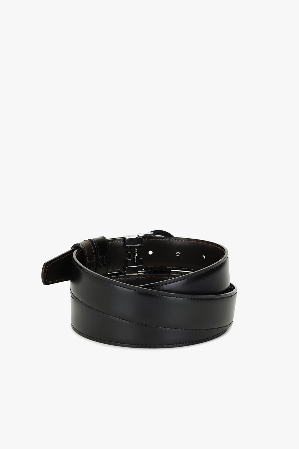 D 로고 라운드 버클 리버서블 벨트 실버 30MM 블랙/브라운 CJ8440120B