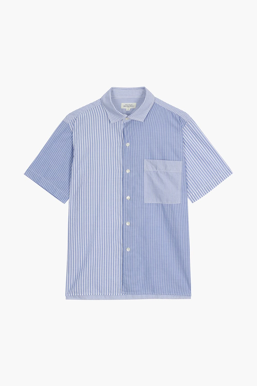 코튼 스트라이프 패치워크 반소매 셔츠 BD2201507