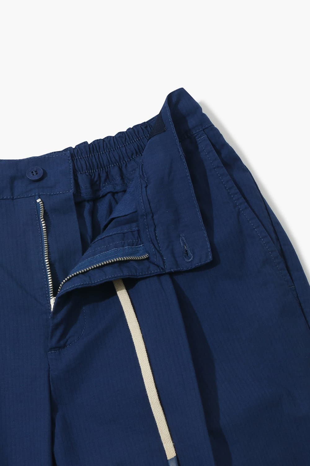 코튼 드로우스트링 세미와이드 네이비 팬츠