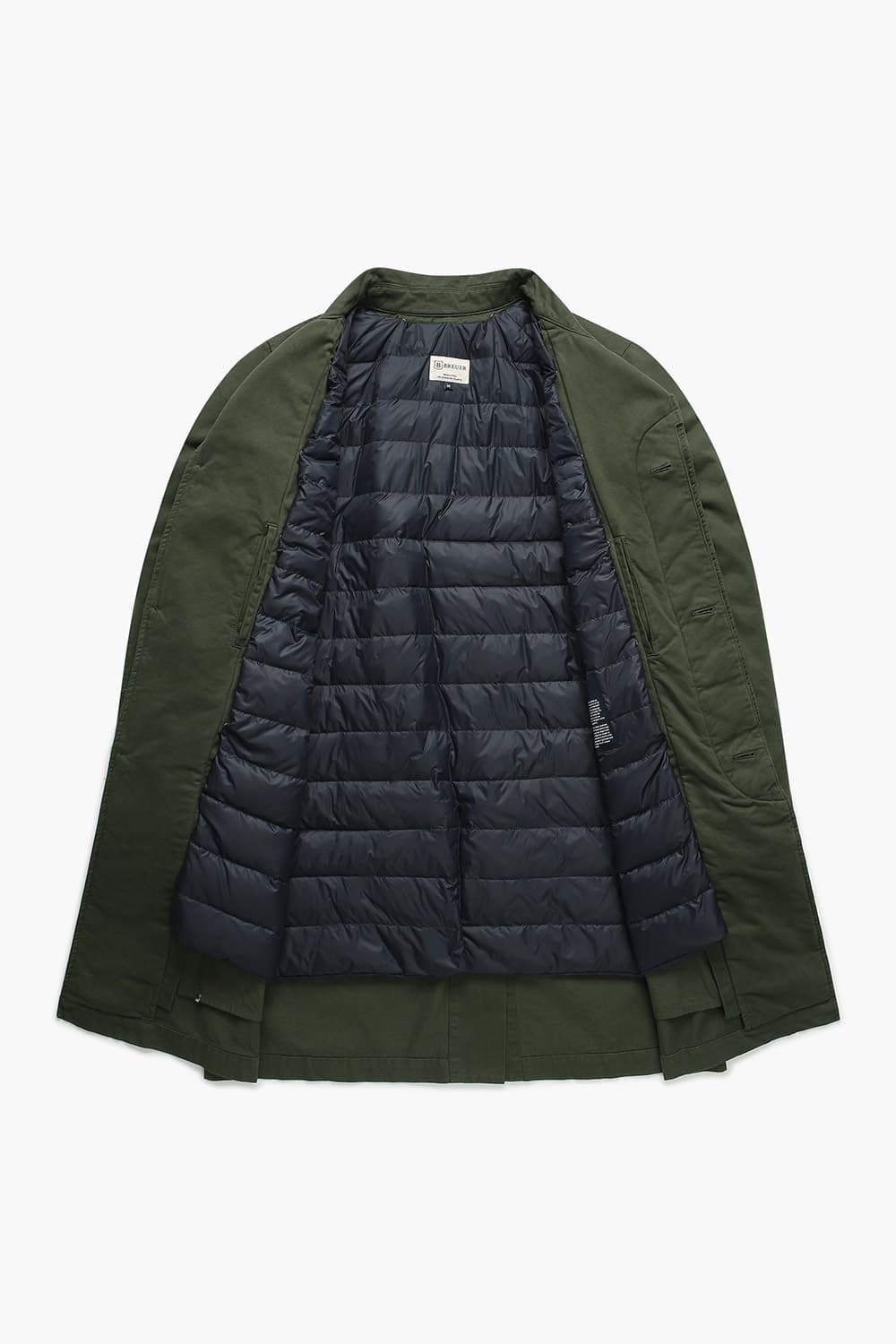 코튼 다운 안감 카키 트렌치 코트