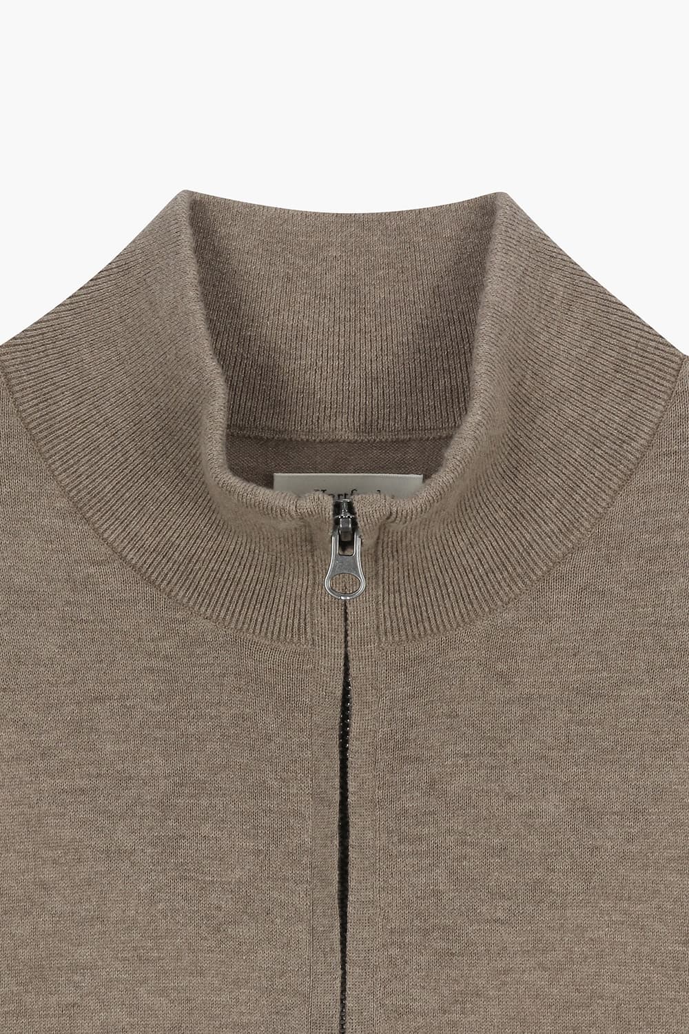 캐시미어 혼방 하프 집업 브라운 긴소매 니트