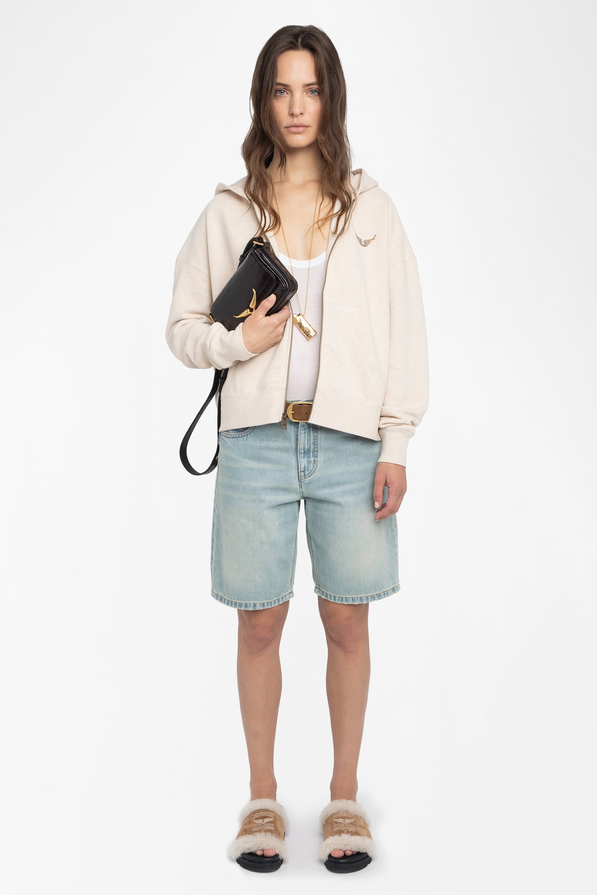 Mia Strass Zip-Up Cardigan