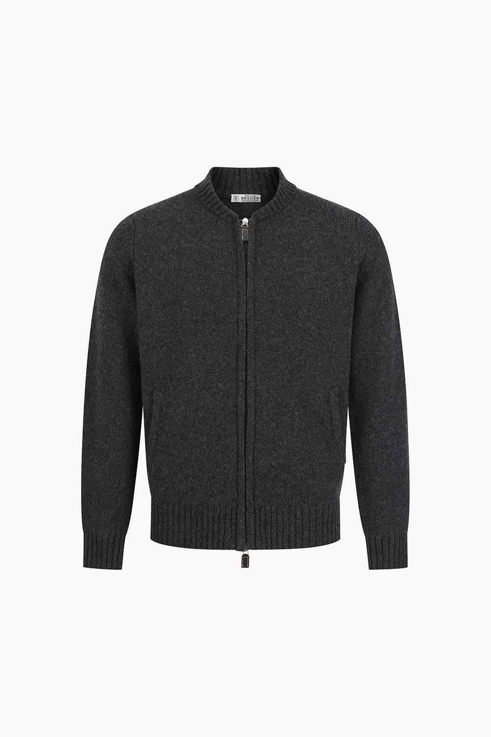 울 골지 헨리넥 니트 차콜그레이 집업