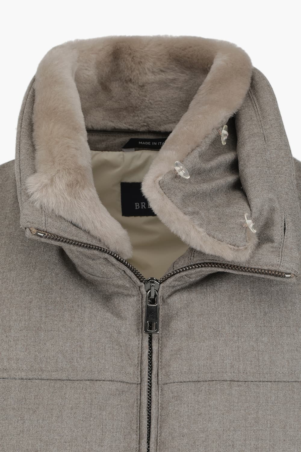 울 구스다운 램스킨 시어링 하이넥 라이트그레이 베스트