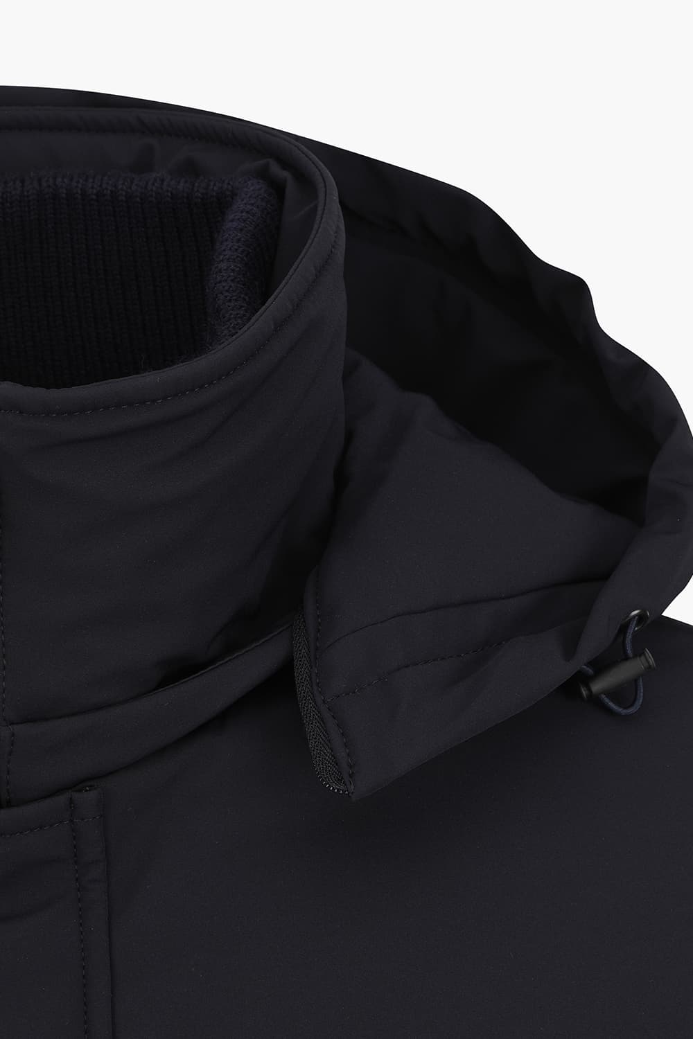 구스다운 후드 롱 다크네이비 다운 점퍼