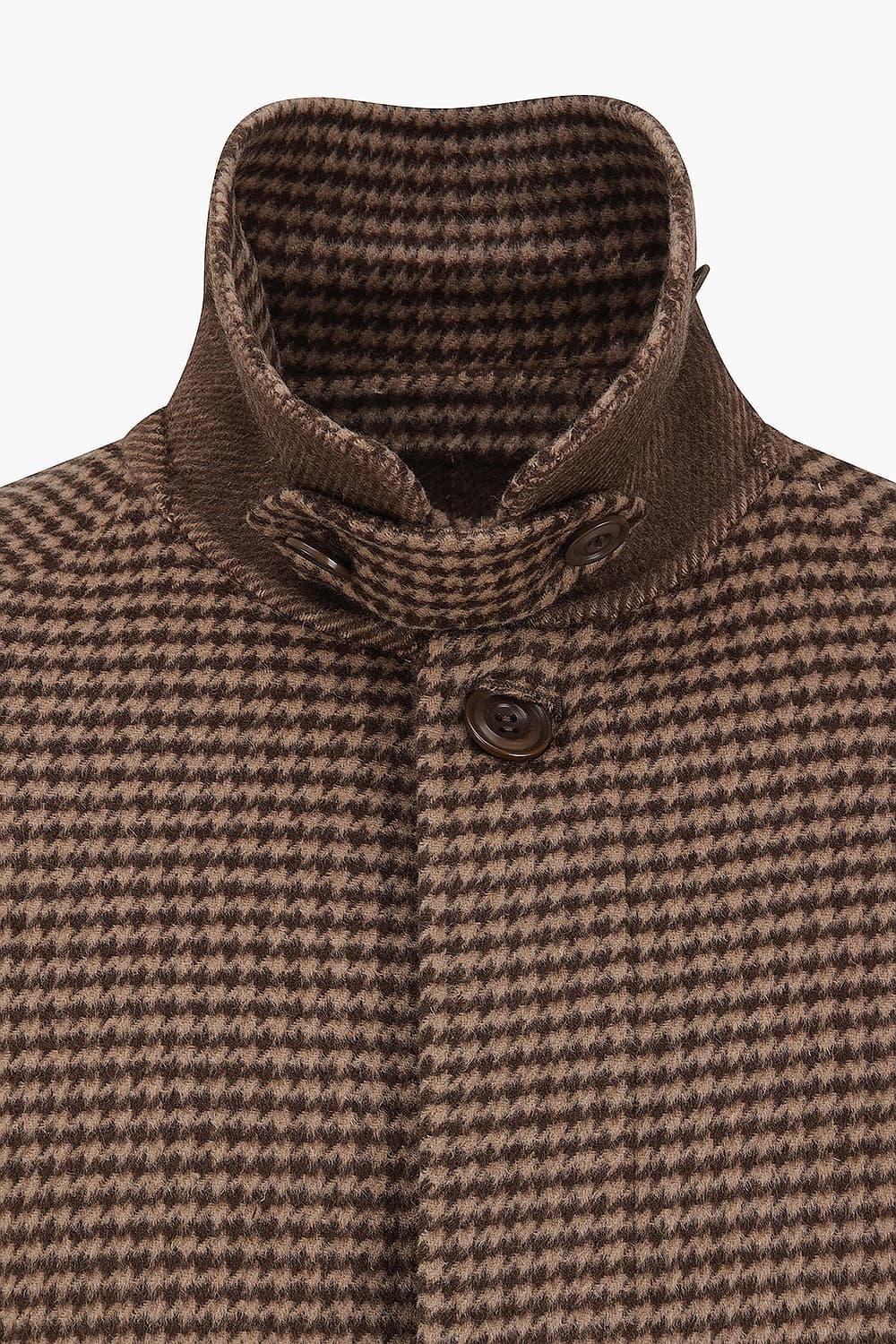 울 체크 레글런 발마칸 레드브라운 롱 코트